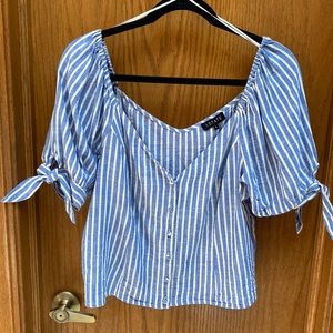 V Neck Button Up striped Blouse